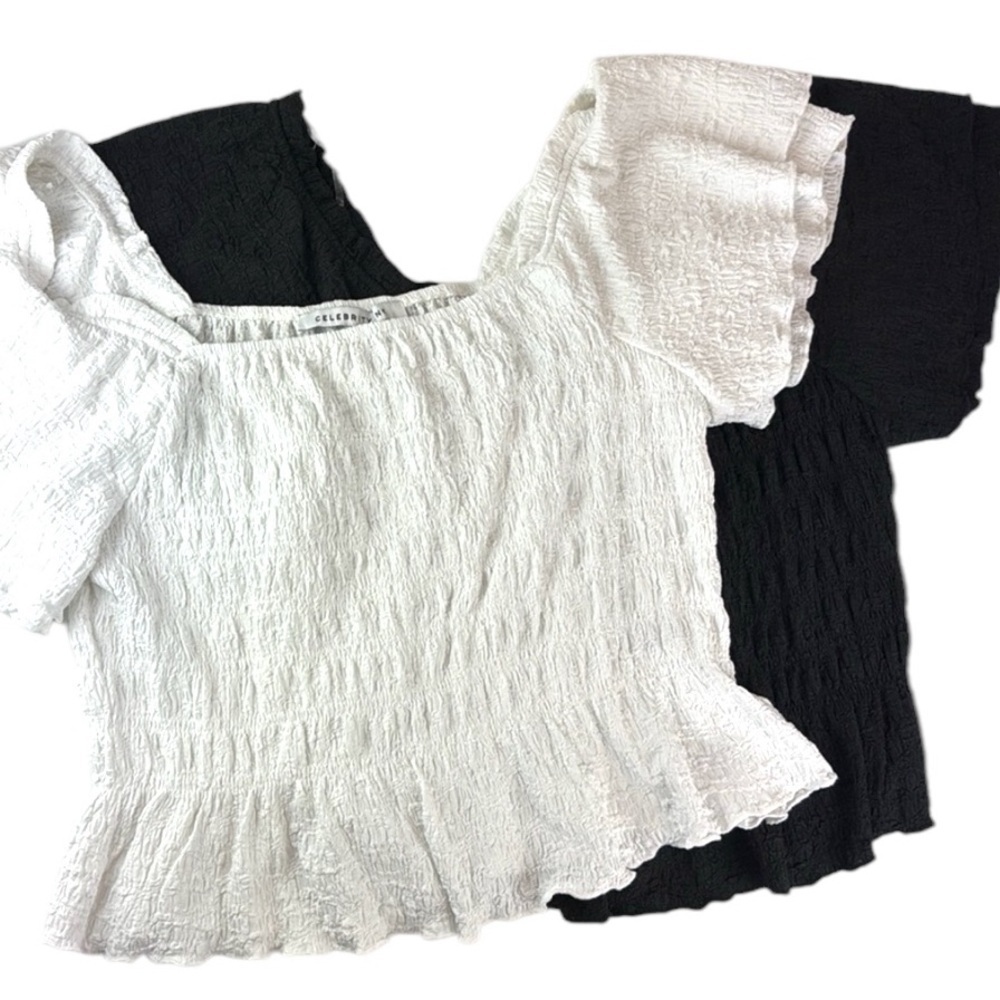 New celebrity pink smocked ruffle sleeve top bundle